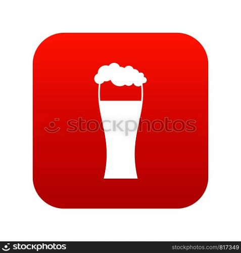 Glass of beer icon digital red for any design isolated on white vector illustration. Glass of beer icon digital red