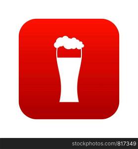 Glass of beer icon digital red for any design isolated on white vector illustration. Glass of beer icon digital red