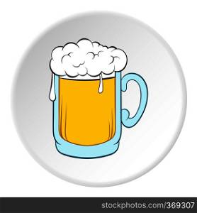 Glass of beer icon in cartoon style on white circle background. Drink symbol vector illustration. Glass of beer icon, cartoon style