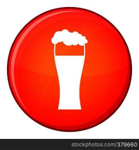 Glass of beer icon in red circle isolated on white background vector illustration. Glass of beer icon, flat style