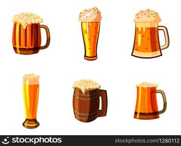 Glass of beer icon set. Cartoon set of glass of beer vector icons for web design isolated on white background. Glass of beer icon set, cartoon style