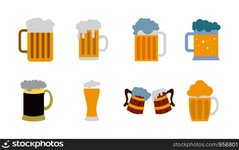 Glass of beer icon set. Flat set of glass of beer vector icons for web design isolated on white background. Glass of beer icon set, flat style