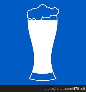 Glass of beer icon white isolated on blue background vector illustration. Glass of beer icon white