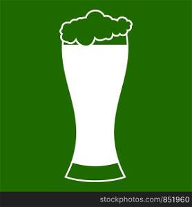 Glass of beer icon white isolated on green background. Vector illustration. Glass of beer icon green
