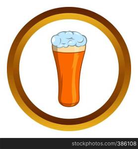 Glass of beer vector icon in golden circle, cartoon style isolated on white background. Glass of beer vector icon