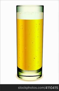 Glass of beer with white head and gas bubbles
