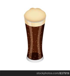 Glass of black beer icon. Isometric of glass of black beer vector icon for web design isolated on white background. Glass of black beer icon, isometric style