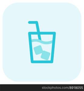 Glass of cold milk with straw and cubes.