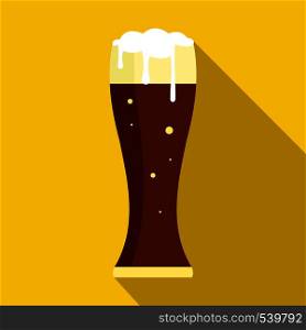 Glass of dark beer icon in flat style on a yellow background. Glass of dark beer icon, flat style