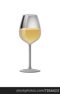 Glass of elite white wine classical alcohol drink in elegant glassware vector illustration isolated on bright backdrop, winery product refreshing beverage. Glass of Elite White Wine Classical Alcohol Drink