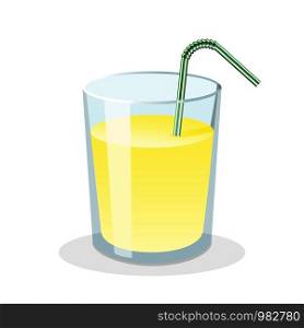 Glass of fresh lemonade with drinking straw. Flat vector illustration