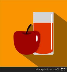 Glass of juice with red apple icon. Flat illustration of glass of juice with red apple vector icon for web on yellow background. Glass of juice with red apple icon, flat style