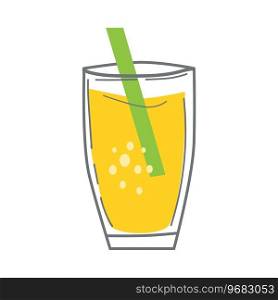 Glass of lemonade with a stripped straw. Summer drink. Refreshing beverage. Isolated vector flat illustration.. Glass of lemonade and stripped straw Summer drink 