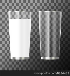 Glass of milk and empty glass. Glass of milk and empty glass on transparent background. Vector illustration.