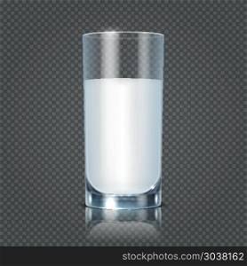 Glass of milk isolated on transparent checkered background vector illustration. Glass of milk isolated on transparent checkered background vector illustration. Healthy beverage fresh and natural nutrient