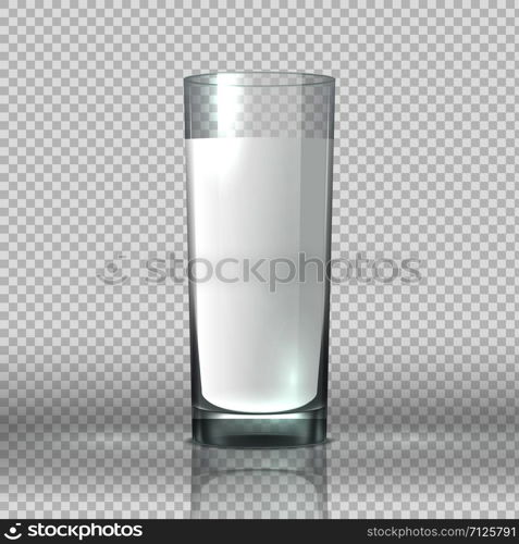 Glass of milk. Realistic image transparent cup with white color liquid. 3D vector isolated illustration lifestyle with milk drink or yogurt breakfast for healthy eatin. Glass of milk. Realistic image transparent cup with white color liquid. 3D vector illustration milk drink or yogurt for healthy lifestyle