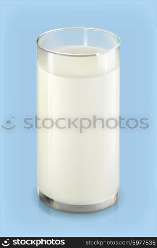 Glass of milk, vector object on blue background