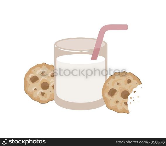 Glass of milk with cookies. Vector illustration. Eps 10