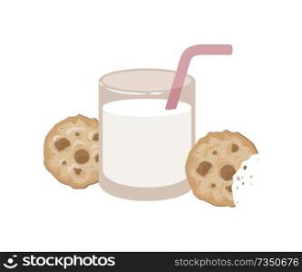 Glass of milk with cookies. Vector illustration. Eps 10