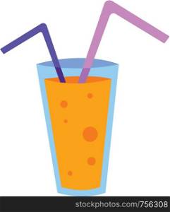 Glass of orange juice and two straws vector illustration on white background