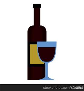 Glass of red wine and a bottle icon flat isolated on white background vector illustration. Glass of red wine and a bottle icon isolated