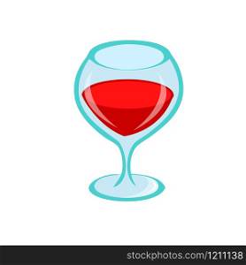 Glass of red wine on white background. For the menu, bar, restaurant, wine list. minimal. Cartoon illustration isolated.