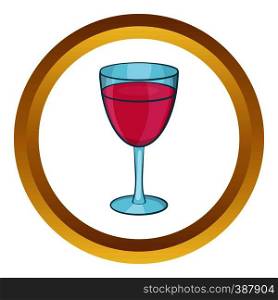 Glass of red wine vector icon in golden circle, cartoon style isolated on white background. Glass of red wine vector icon