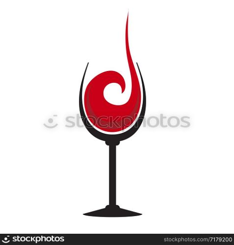 Glass of red wine with splash, hand draw, stock vector logo illustration