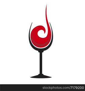 Glass of red wine with splash, hand draw, stock vector logo illustration