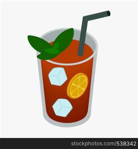 Glass of tea with ice and lemon icon in isometric 3d style on a white background. Glass of tea with ice and lemon icon
