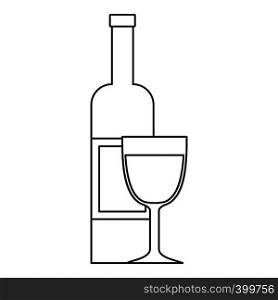 Glass of wine and a bottle icon. Outline illustration of glass of wine and a bottle vector icon for web. Glass of wine and a bottle icon, outline style