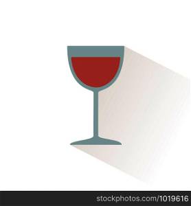 Glass of wine color icon with shadow. Flat vector illustration