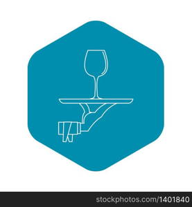 Glass of wine on a tray icon. Outline illustration of glass of wine on a tray vector icon for web. Glass of wine on a tray icon, outline style