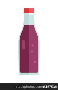 Glass or plastic bottle with beverage. Vector in flat style design. Sweet summer drinks concept. Illustration for icons, labels, prints, logo, menu design, infographics. Isolated on white background.. Glass or Plastic Bottle with Sweet Violet Beverage
