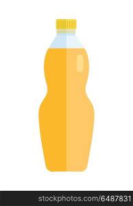 Glass or plastic bottle with beverage. Vector in flat style design. Sweet summer drinks concept. Illustration for icons, labels, prints, logo, menu design, infographics. Isolated on white background.. Glass or Plastic Bottle with Sweet Orange Beverage. Glass or Plastic Bottle with Sweet Orange Beverage