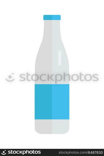 Glass or plastic bottle with milk or yogurt illustration. Flat design. Packaging for liquid product concept. Picture for signboard, app icons, logo design, infographics. Isolated on white background. . Bottle With Milk Products Vector in Flat Design. . Bottle With Milk Products Vector in Flat Design.