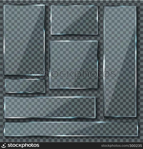Glass plate. Glass texture effect window plastic clear transparent banners plates acrylic glossy signs vector isolated set. Glass plate. Glass texture effect window plastic clear transparent banners plates acrylic glossy signs vector set