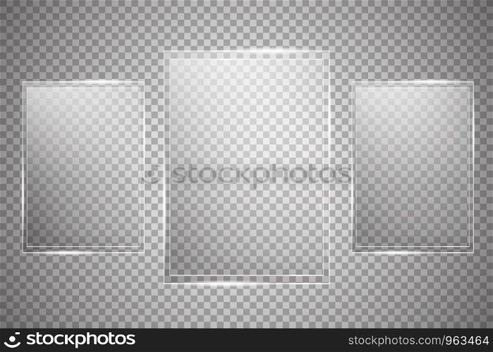 Glass plates are installed. Vector glass banners on a transparent background. Glass. Glass paintings. Color frames. Vector. Glass plates are installed. Vector glass banners on a transparent background. Glass. Glass paintings. Color frames.