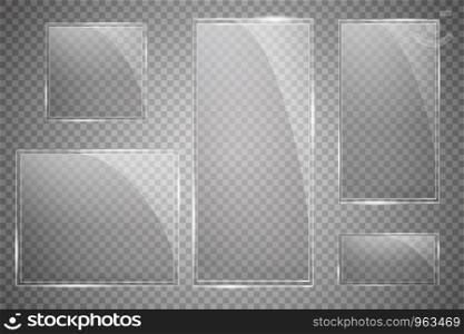 Glass plates are installed. Vector glass banners on a transparent background. Glass. Glass paintings. Color frames. Vector. Glass plates are installed. Vector glass banners on a transparent background. Glass. Glass paintings. Color frames.