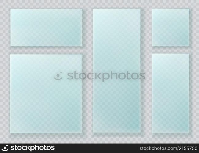 Glass plates set, matte realistic glass banners collection isolated on transparent background. Vector illustration.. Glass plates set, matte realistic glass banners collection isolated on transparent background.