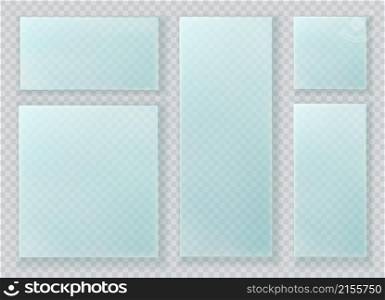 Glass plates set, matte realistic glass banners collection isolated on transparent background. Vector illustration.. Glass plates set, matte realistic glass banners collection isolated on transparent background.