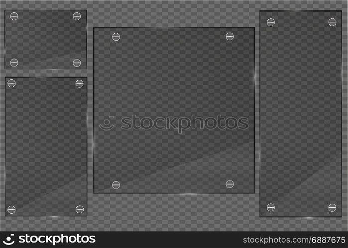 Glass plates set. Vector glass banners on transparent background.. Glass plates set. Vector glass banners on transparent background. Vector illustration