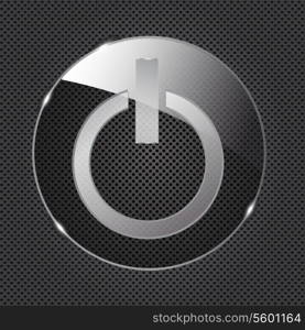 Glass power button icon on metal background. Vector illustration