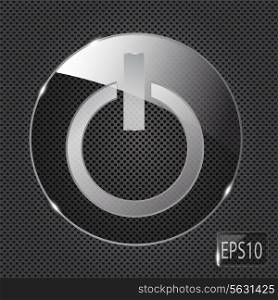 Glass power button icon on metal background. Vector illustration