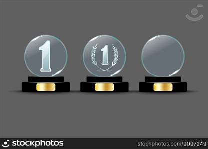 Glass prizes on a stand. Award background. Glass prizes in different shapes. Vector illustration. EPS 10.. Glass prizes on a stand. Award background. Glass prizes in different shapes. Vector illustration.