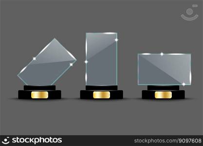 Glass prizes on a stand. Award background. Glass prizes in different shapes. Vector illustration. EPS 10.. Glass prizes on a stand. Award background. Glass prizes in different shapes. Vector illustration.