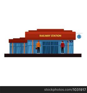 Glass railway station icon. Flat illustration of glass railway station vector icon for web design. Glass railway station icon, flat style