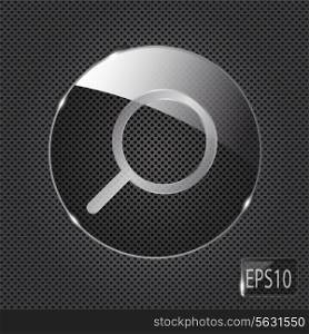 Glass Search button icon on metal background. Vector illustration..