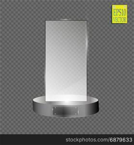 Glass shining trophy. Isolated on black transparent background. Vector illustration, eps 10.. Glass shining trophy. Isolated on black transparent background. Vector illustration