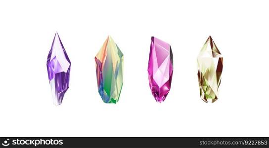 Glass shiny crystals with different shades reflecting light.A collection of images of diamonds of various geometric shapes, colors and sizes.Vector realistic set of glow gemstone or colorful ice.. A collection of images of diamonds of various geometric shapes, colors and sizes.Glass shiny crystals with different shades reflecting light.Vector realistic set of glow gemstone or colorful ice.